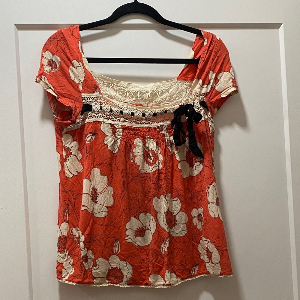 Floral orange and Cream Women's Top